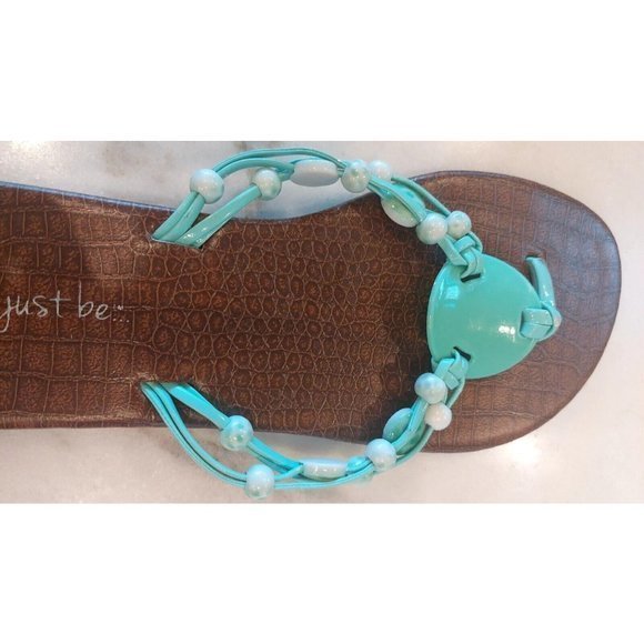 Just‎ Be Beachy Beaded Sandals Turquoise Flat Size 9 - Picture 6 of 6